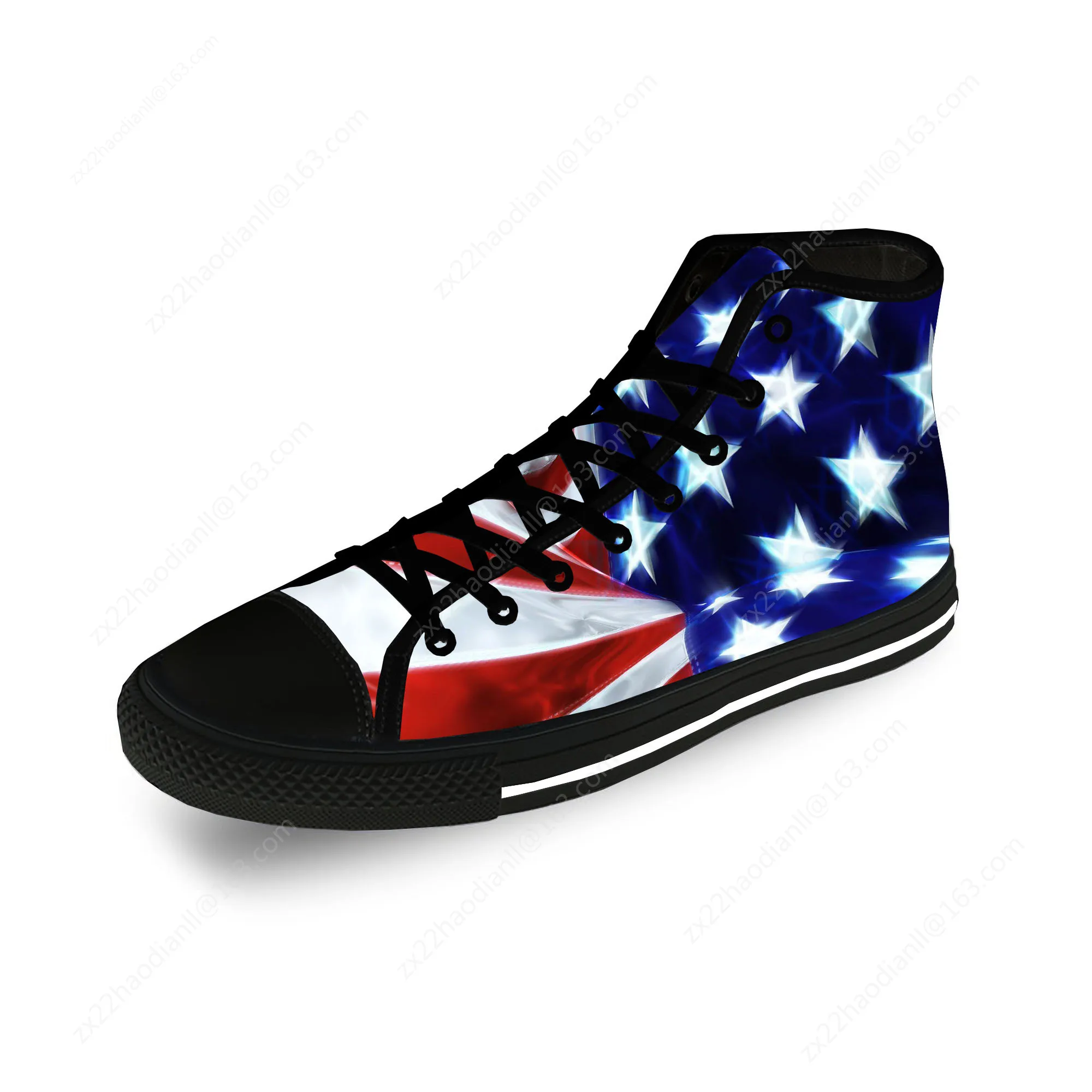 USA American Flag Stars Patriotic Lightweight Cloth 3D Print Fashion High Top Canvas Shoes Men Women Casual Breathable Sneakers