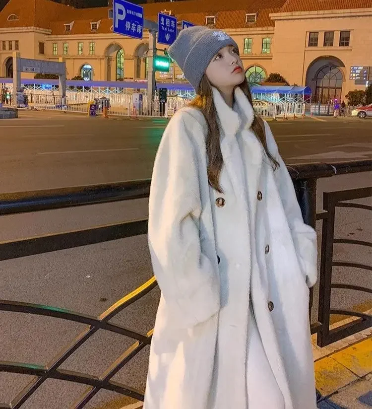 FANIECES Autumn Winter Long Thick Faux Fur Coats Women Vintage Long Sleeve Warm Jackets Female Casual Oversized Outwears 2023
