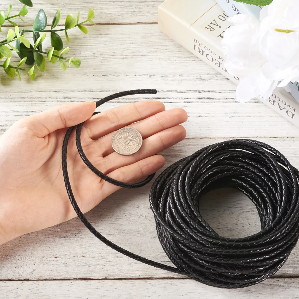 Fold Braided Leather Cord,10mm 12mm Round Leather Cord String DIY Necklace  Bracelet Making Black Brown Braided PU Rope Jewelry Accessories, 1pcs