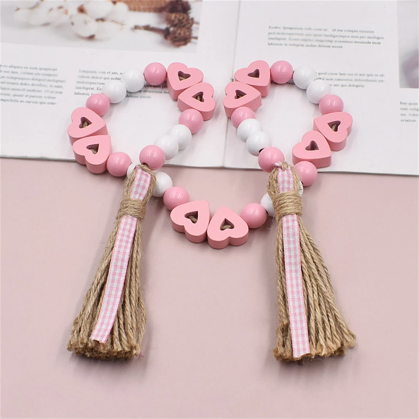  50pcs Heart-Shaped Wooden Bead Valentines Day Beads