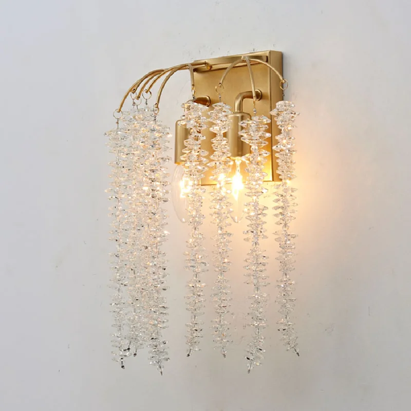 

2023 Modern crystal wall lamp bedroom bedside French living room background creative tassel decorative lighting pendant lighting
