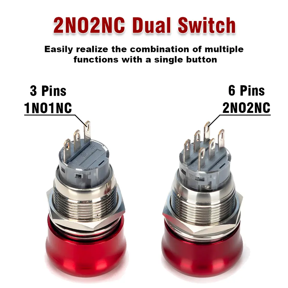 19/22mm Metal Emergency Stop Button Switches 12V 24V 220V Latching Knob Rotary Switch Waterproof Socket Power-off Stop Momentary image 5