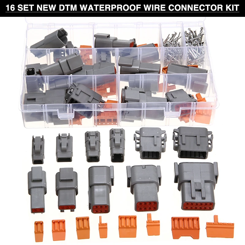 

16 Set Waterproof Electrical Connector Kit Metal Male Female Cable Terminal Plug Aluminum Plastic Ecu Housing with 2-12 Pins