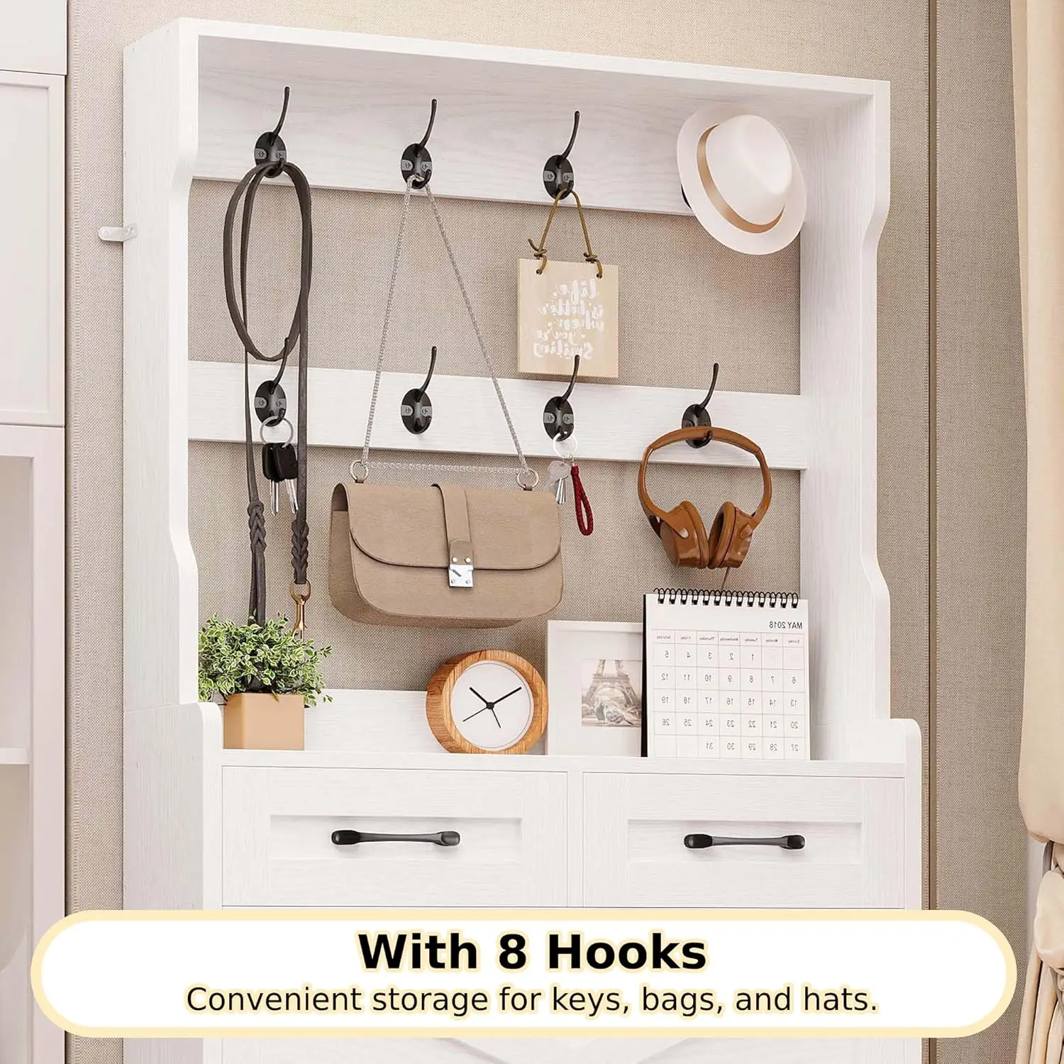 3 Flip Drawers & Coat Rack, Freestanding Wood Shoe Storage Organizer for Entryway, Hidden Narrow Shoe Rack Cabinet Organizer