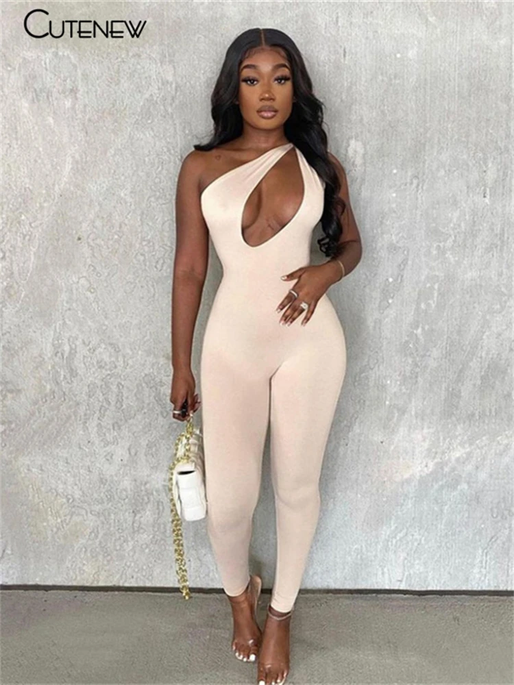 

Cutemew Sexy Hollow Out One-Shoulder Asymmetry Women Bodysuits Spring Casual Slim Solid Elasticity Comfortable Female Streetwear