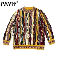 PFNW Niche Design Men's Sweaters Patchwork Three-dimensional Contrast Color Round Collar Male Clothing New Autumn Trend 12Z1644 1