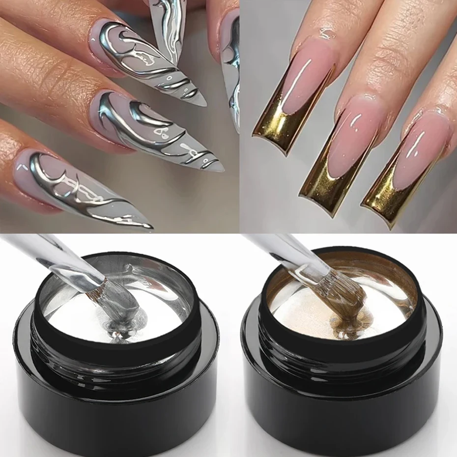Metallic Painting Gel Chrome Gold Silver Rose Gold Mirror Effect Nail Polish Super Bright Drawing Line French Nail Art Varnish 1