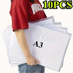 Set of 10 A3 Waterproof Transparent File Folders with Snap Closure - Durable PP Plastic Document Organizers (10Pcs)