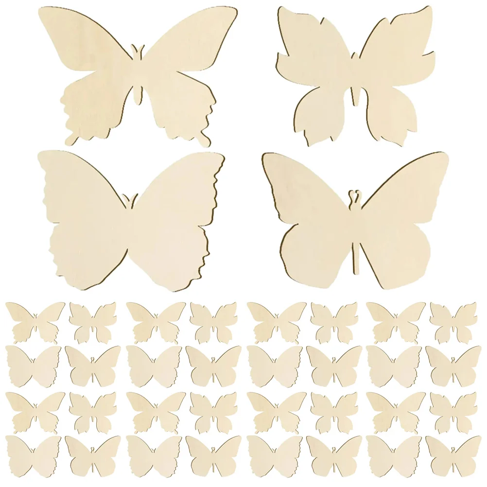

40 Pcs Crafts Butterfly Cutouts DIY Wood Adornments Carving Slices Graffiti Wooden Unfinished