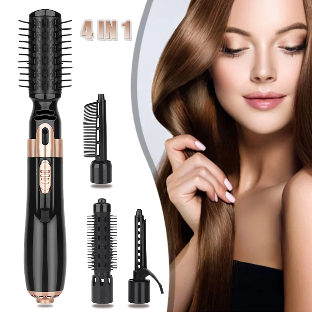 

Hot Air Comb Straightener 4 In 1 Hair Dryer Brush Curler Hot Air Curler Iron Hair Styling Tool Reduce Frizz and Static Anti-Scal