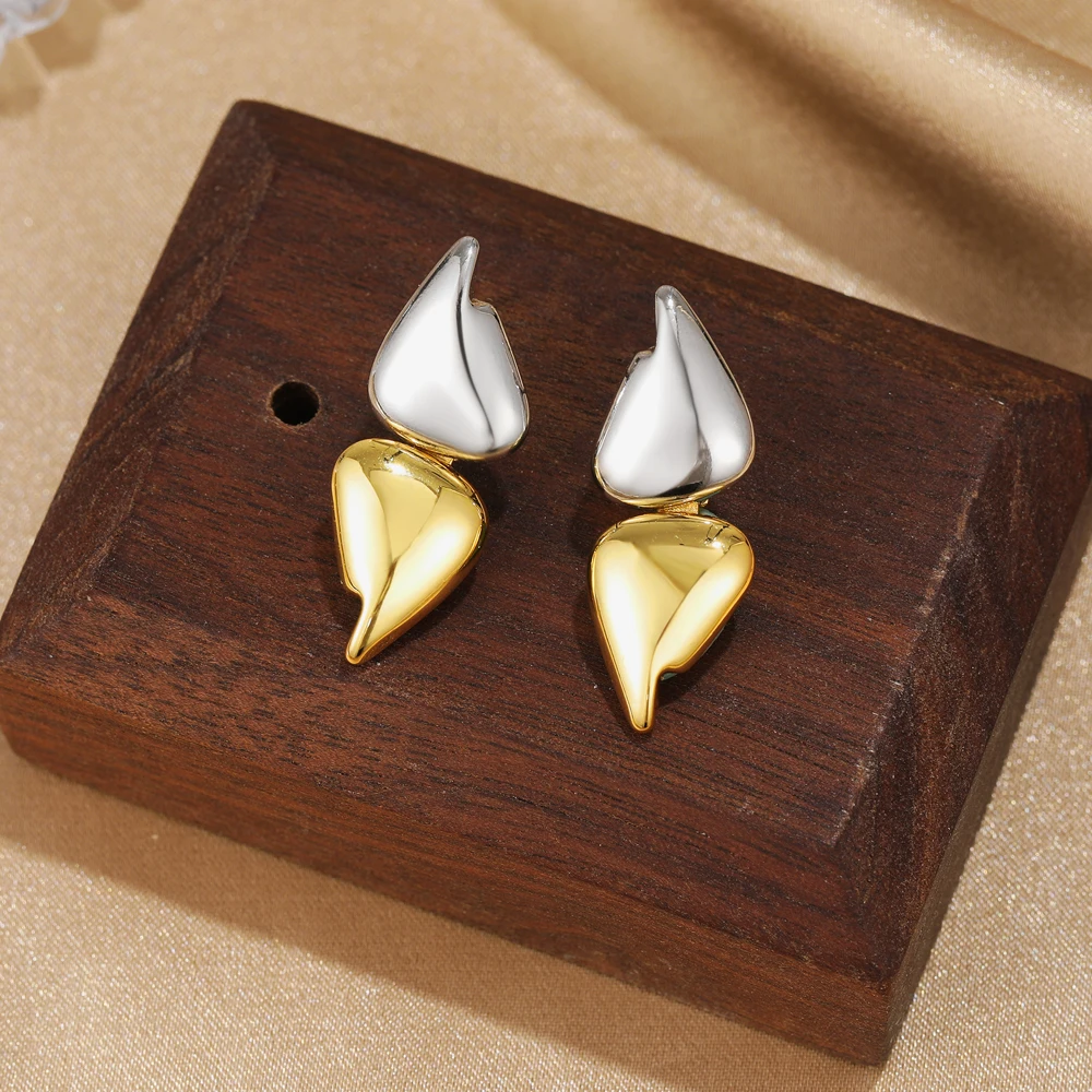 Vintage Two-tone Double Waterdrop Statement Earring Blaze Mixed Metal Convertible Drop Earrings Designer Aesthetic Jewelry Aros