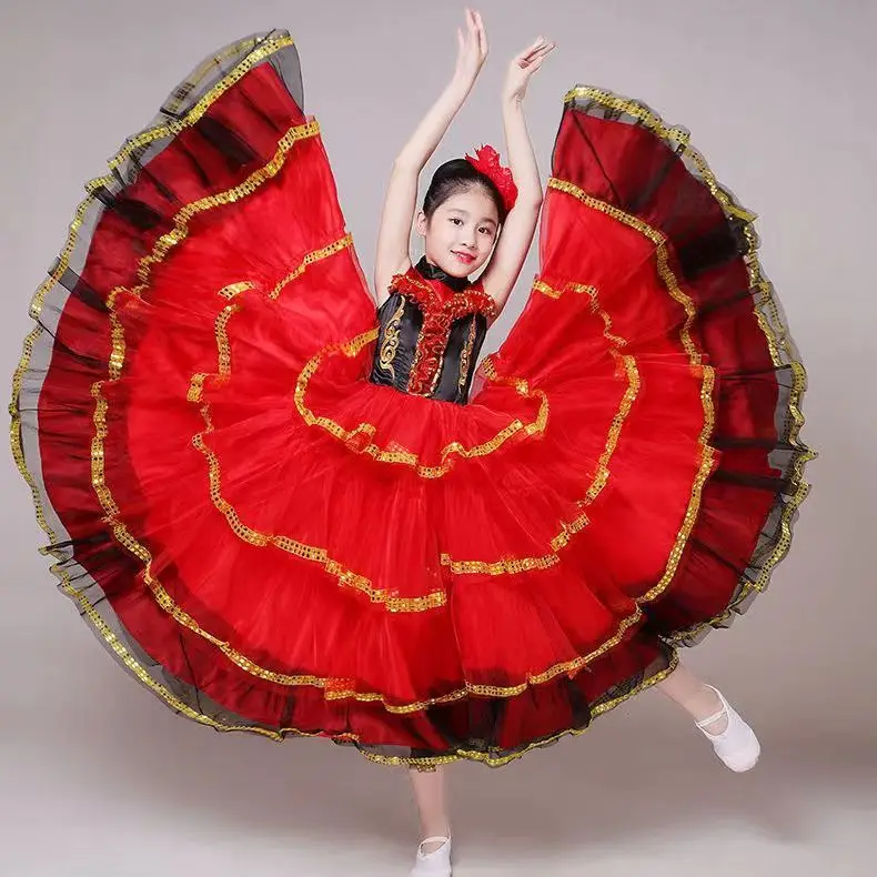 Girls Spanish Flamengo Dress Bullfighting KIds Belly Dance Costume Ballroom Gypsy Chorus Stage Performance women flamenco dresses
