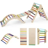 Foldable Climbing Triangle Ladder Toys with Ramp for Sliding,Climbing Set of 3 Wooden Safety Sturdy Kids Play Gym Indoor Outdoor 1