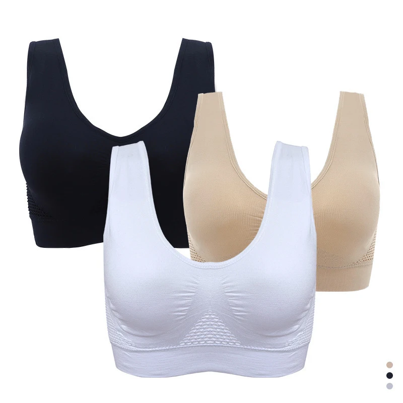 Pretty Comy Seamless Sports Bras 3PACK Wide Shoulder Straps Relaxed Wireless  Bra Tops,Size S-3XL 