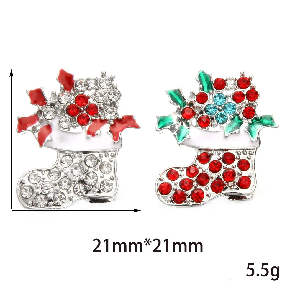 20pcs New Snap Jewelry 18mm Snap Buttons Crystal Rhinestone Christmas sock Snaps for Bracelet Bangle Necklace