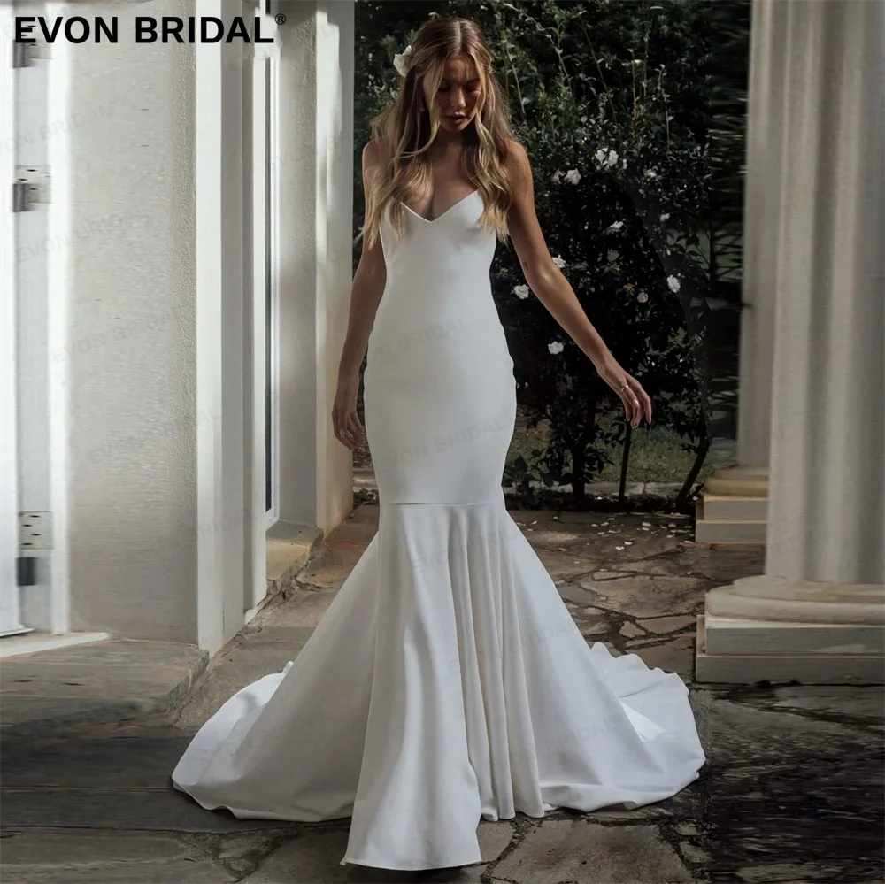 

EVON Elegant V-Neck Spaghetti Straps A-Line Wedding Dresses For Women Backless Floor-Length Simple Bridal Gown Vestido De Novia