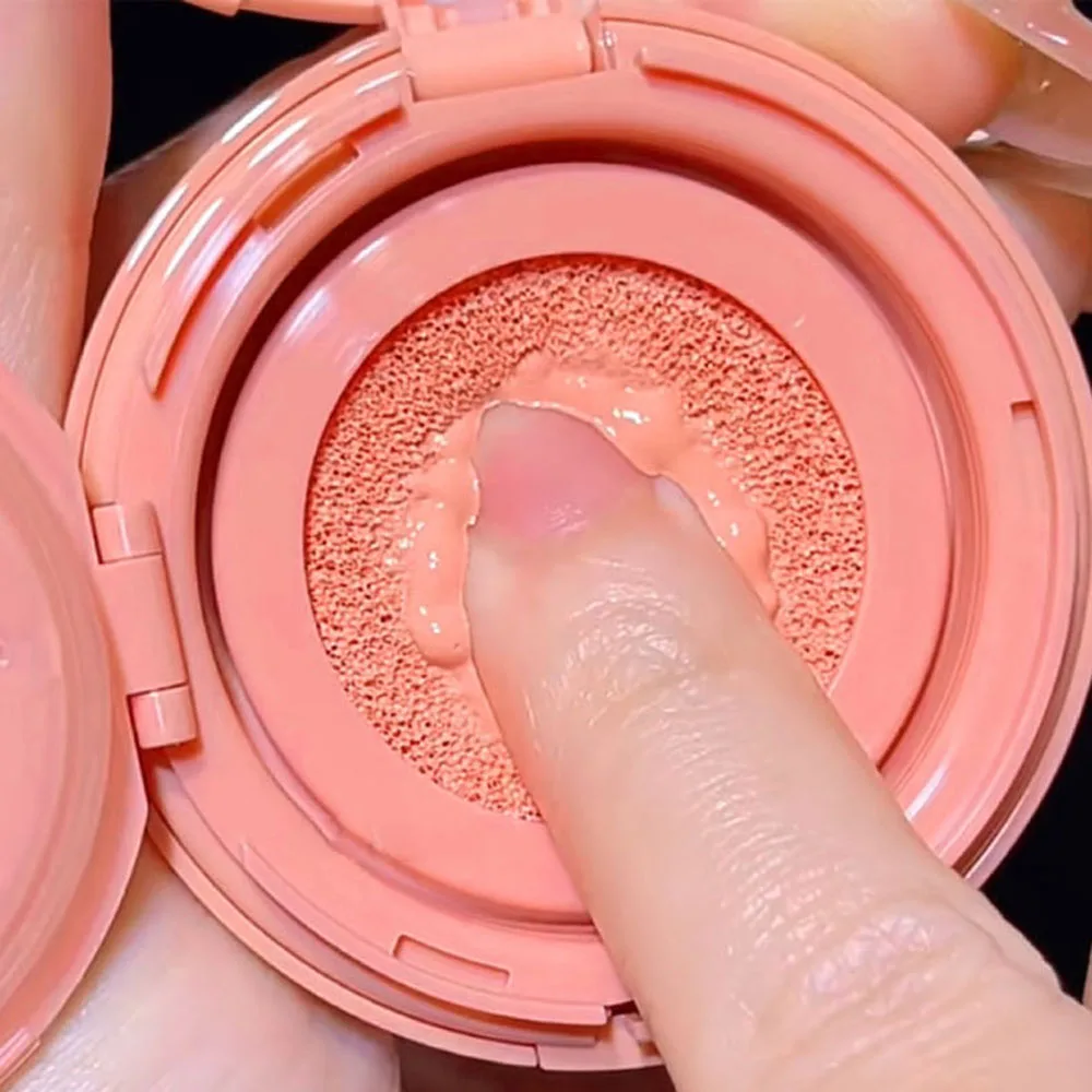 Gege Bear Air Cushion Blush Cream Waterproof Lasting Natural Cream Cheek Tint Blush with Puff Peach Pink Rouge Girl Blush Makeup 5