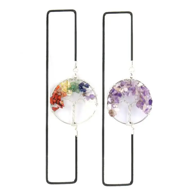 Reiki Rock Crystal Tree Of Life Bookmark Colorful Healing Mineral Crystal Gravel Hand-woven Stretch Rope Bookmark Women Men Gift tumbeelluwa 460g irregular natural raw stone mineral specimen reiki healing aquamarine for fish tank decor room decoration