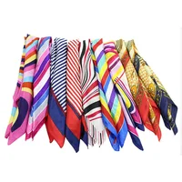 Flower Stripes Pattern 50cm Fashion scarf Silk Head neckerchief Ladies Women Baby elegent Accessorie Printed Headscarf Wife gift