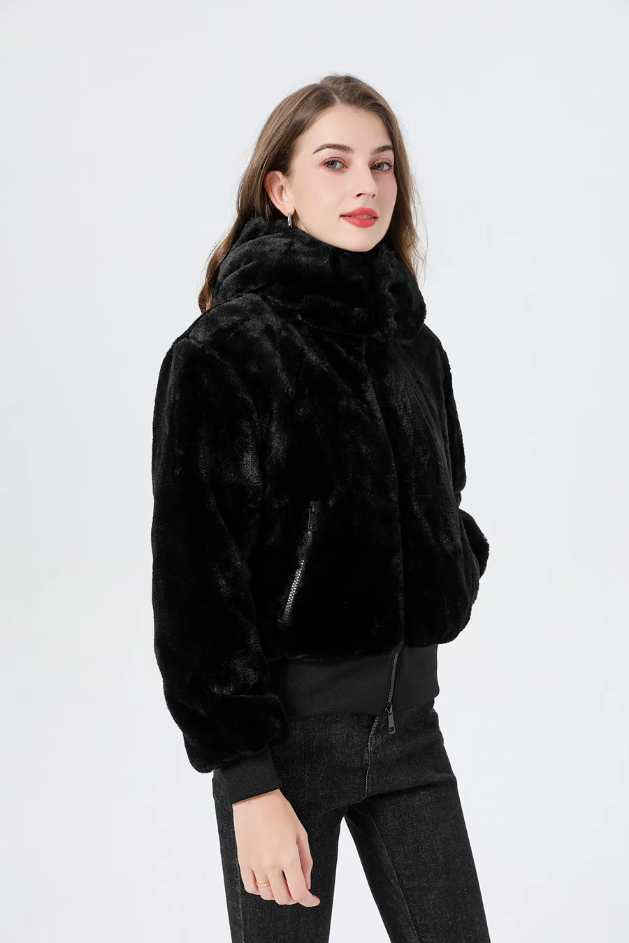 AP fashion winter woman coats faux fur jackets hood detachable 2 layers cotton padding fur coat