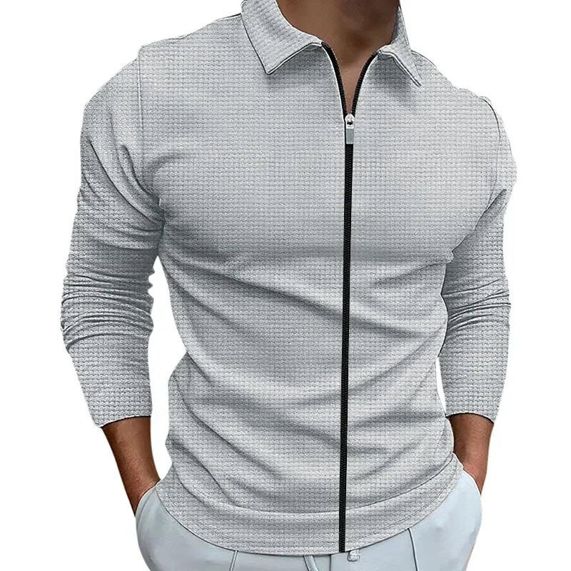 New Jacket Men's Lapel Zipper Cardigan Coat Fashionable Wild Autumn Solid Color Temperament Slim Tops Men Clothing Jackets
