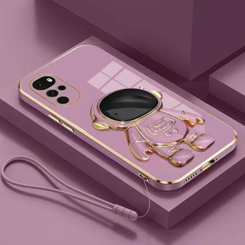 Astronaut Bracket Plating Case For Motorola Moto G22 G32 G52 G82 G13 G23 G53 G73 G10 G20 G30 G50 G60 E13 E32 E22 Lanyard_voghion.com