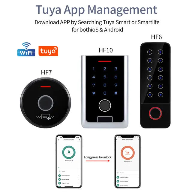12V Waterproof Zinc Tuya 2.4G Wifi Module Fingerprint Access Controller Metal Keypad RFID support Time Delay Unlock Record Alarm 4