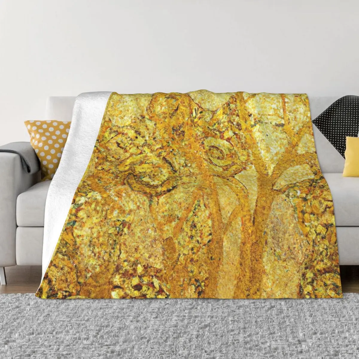 

Gustav Klimt Gold Floral Throw Blanket For Decorative Sofa Dorm Room Essentials Blankets