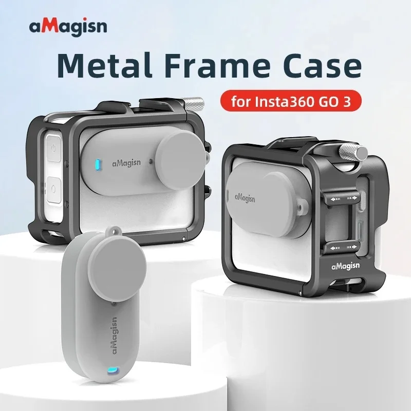 AMagisn 초경량 금속 케이지 프레임 케이스 보호 쉘, 인스타 360 GO3 GO 3 용, 360GO 3 보호대 액세서리, 듀얼 콜드 슈즈