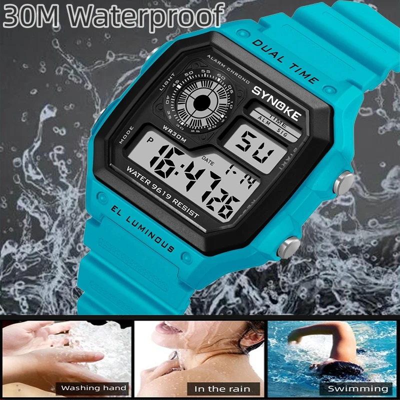 Synoke Shockproof Men's Sport's Watch Fashion 30M Waterproof Swimming Digital Wristwatch Colorfully Led Light Male Alarm Clock 6