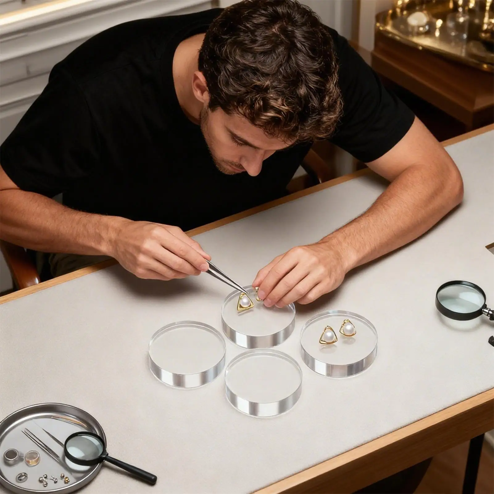 Acrylic Risers For Display 4 Pieces Transparent Base Clear Acrylic Risers For Mineral Specimen Art Craft Workplace Shop Bedside