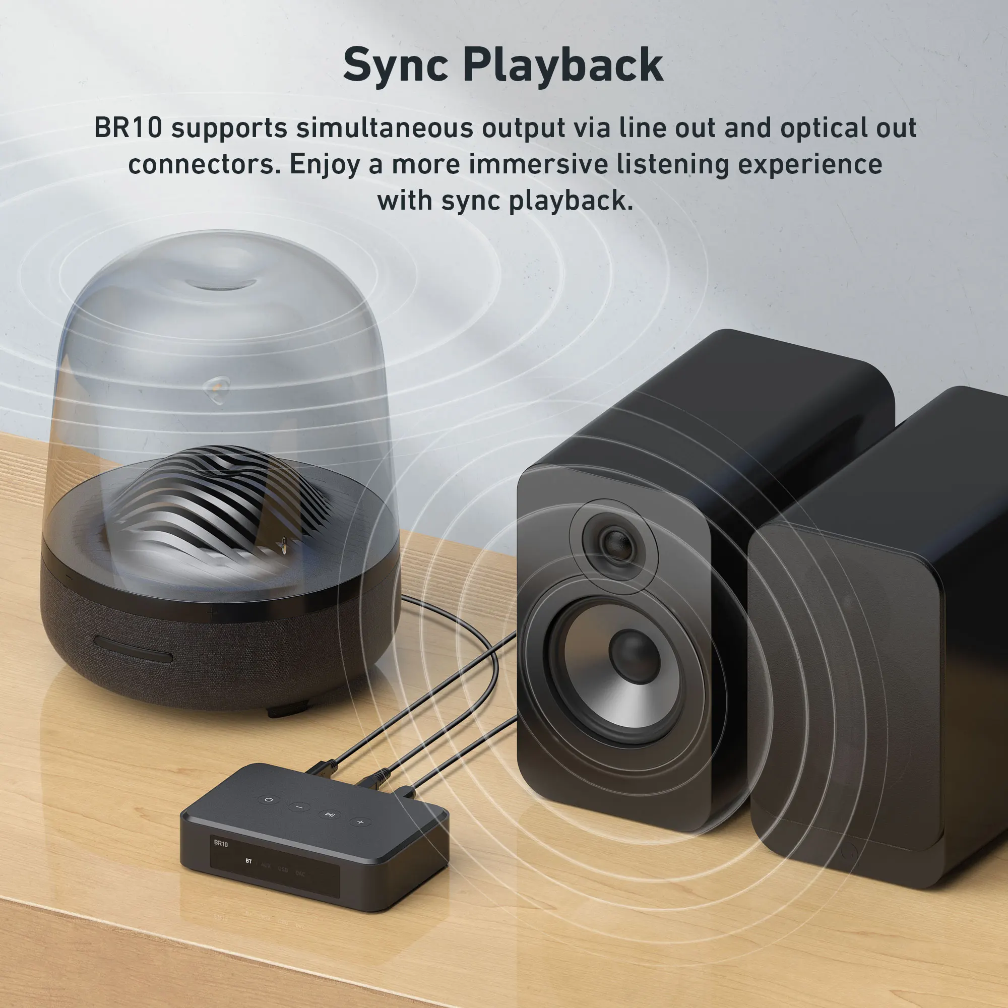 Arylic BR10 Bluetooth wireless analog input and digital input USB disk control the with Android and iOS，with a remote control