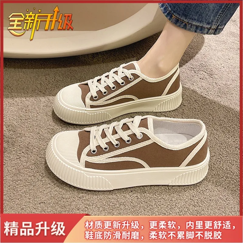Sneakers Shoes Women Canvas Shoes Platform White Casual Shoes Fashion Sneakers Platform Basket Lace-Up Casual Chunky Shoes