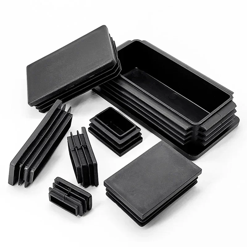 Black Rectangular Plugs Pipe Tube Cap Plastic Tubing End Cap Insert Blanking Stopper 10 13 15 20 25 30 35 40-100mm 1/4/10/50pcs plastic pipe caps