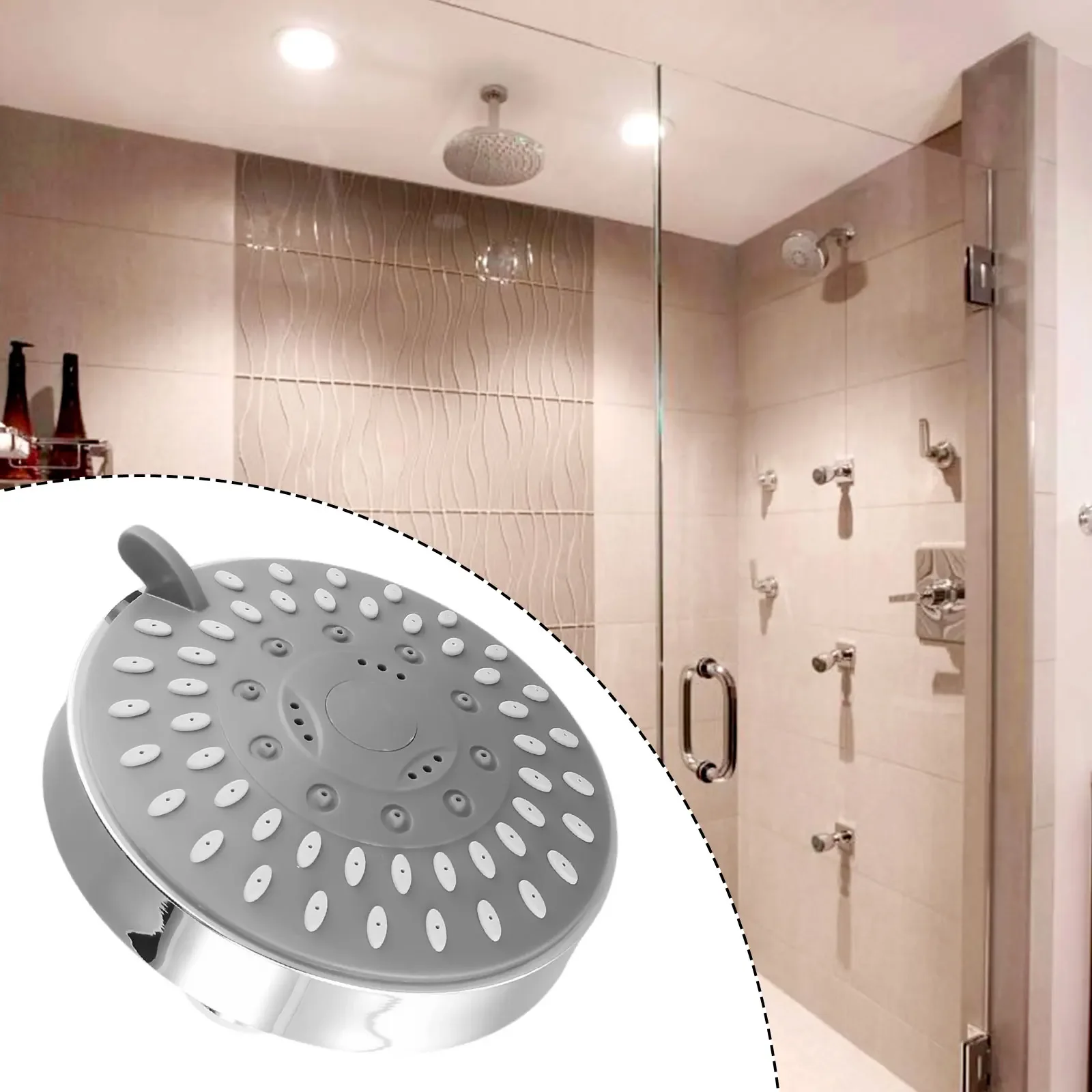 

High Pressure Shower Head Wall-Mounted Round Chrome Sprayer 4 Inch 5 Setting Adjustable Rainfall Bathroom ABS, Bass Rotary Ball