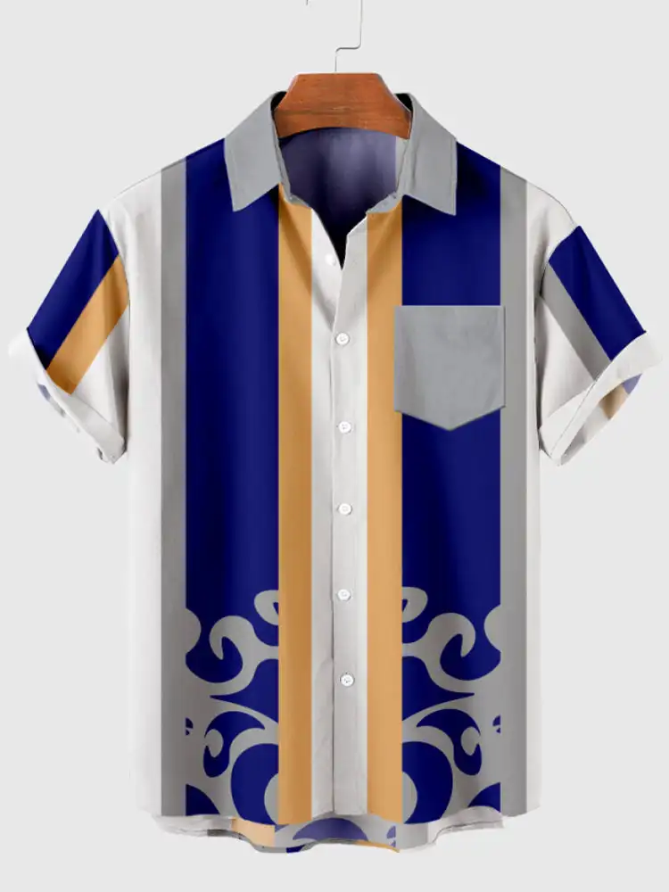 Summer new 3D digital printing fashionable simple color matching men's casual short-sleeved shirt 5