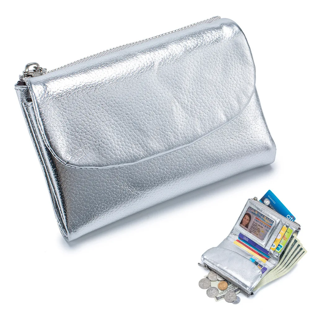 ★TOUT Y EST★ Pocket Signature PU Wallet Silver KPRRBWL501M Genuine Leather Short Clutch Wallet Bag Soft Top Cowhide