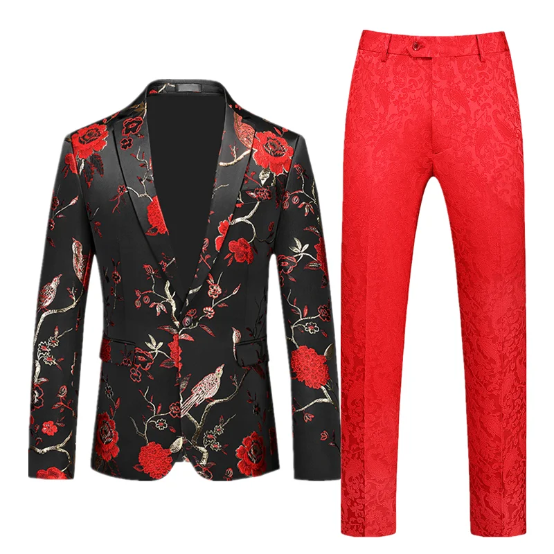 Fashion Men Jacquard Suit 2 Piece Large Size 6XL High Quality Homme Business Dress Blazers Jacket New Wedding Banquet Set