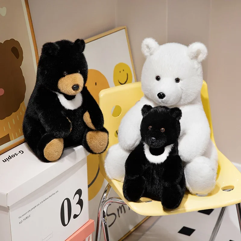 Premium Quality Black Bear & White Polar Bear Plush Stuffed Animals Cuddle Toys for Children - Perfect Christmas & Birthday Gift