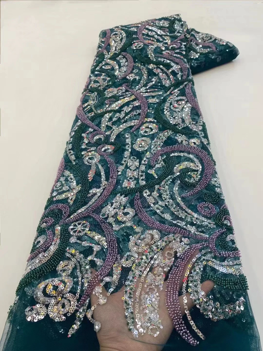 

Nigerian Handmade Beads Lace Fabric green 2023 High Quality Sequins Beaded Embroidery African French Lace Fabric For Dress