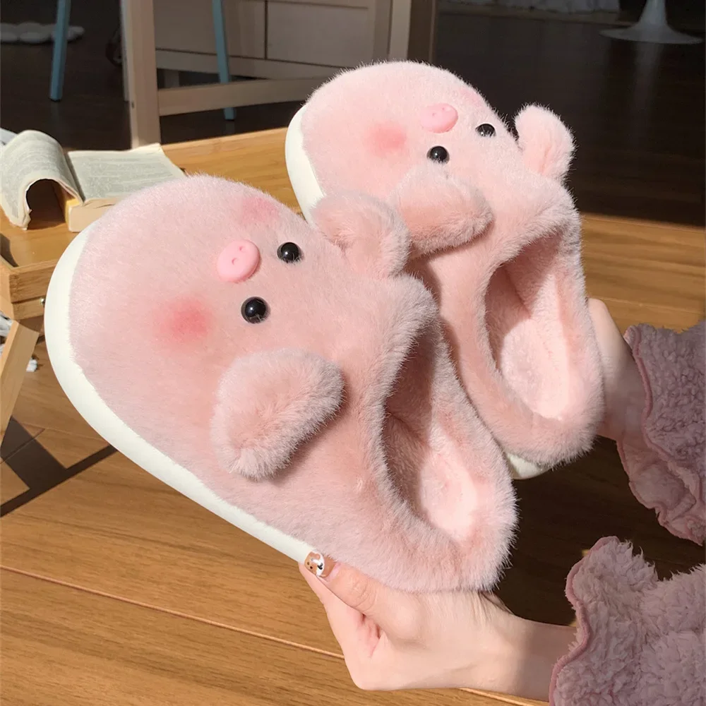 Autumn and Winter New Women's Plush Cotton Slippers Cute Pink Pig Slippers Indoor and Home Comfort Soft Sole Cotton Slippers