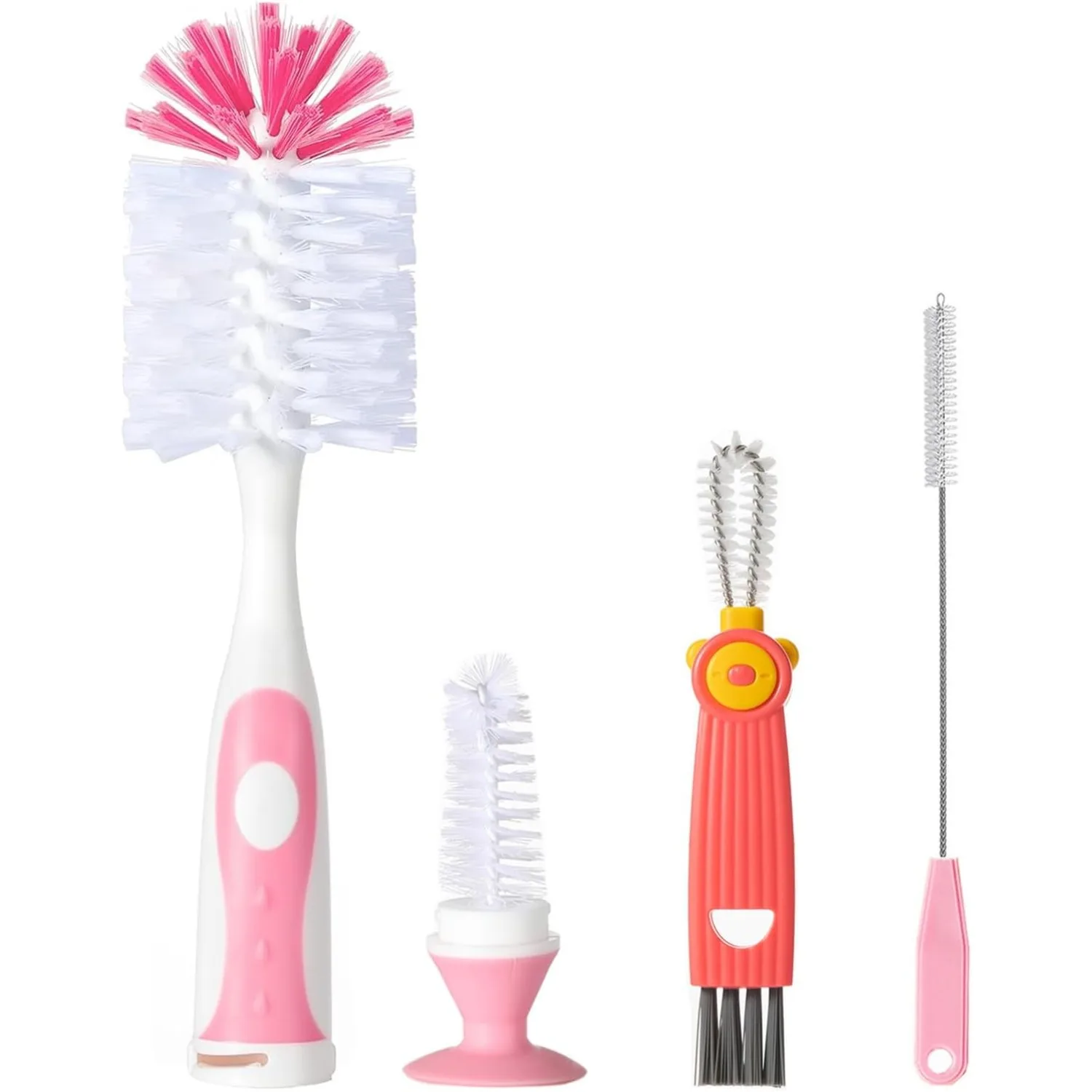 4-in-1 Versatile Bottle Cleaning Brush Set – Includes Nylon Brush, Cap Brush, and Dual Straw Brushes