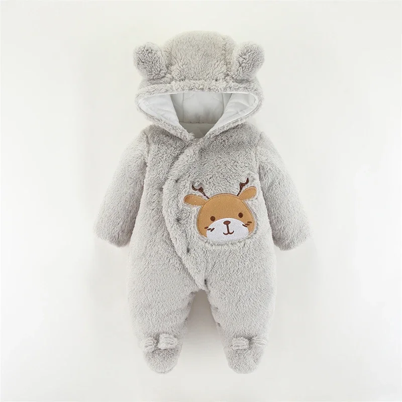 0 3 6 9 12 Months Newborn Baby Rompers Cute Christmas Elk Plush Infant Girl Overall Jumpsuit Autumn Winter Warm Baby Boy Clothes