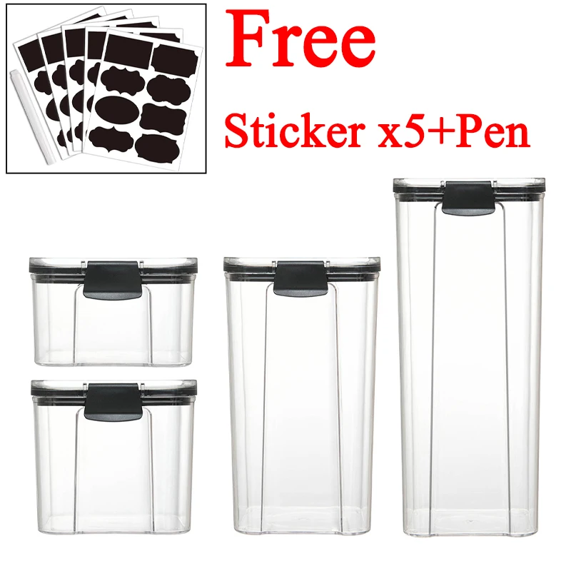 Stackable Transparent PET Plastic Food Storage Containers Set (460-1800ML, 2-4 Pieces) - Kitchen Dry Goods and Noodles Sealed Organizer