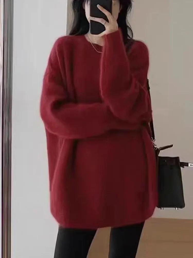 New Fashion Pullovers Knitted Long Sleeve Women Sweater Casual Loose O Neck Solid Color Women's Loose Top