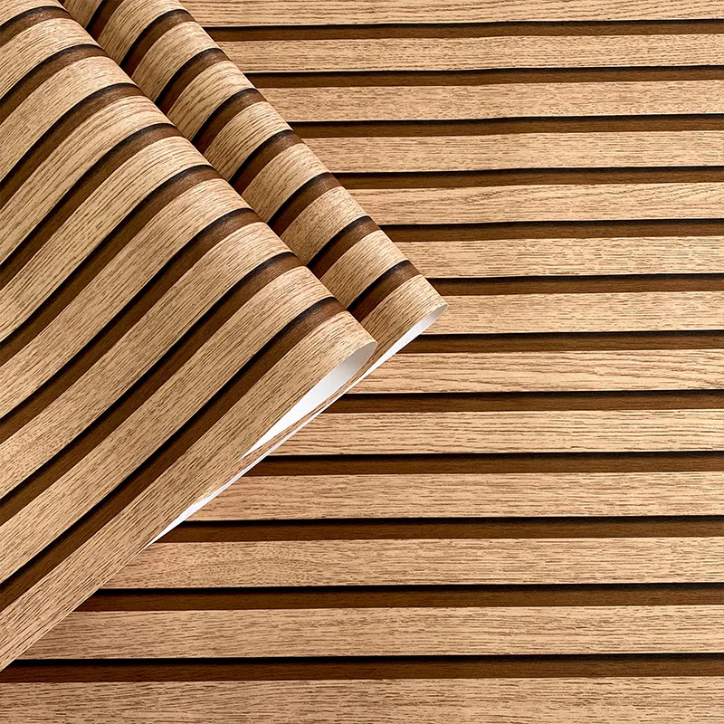 45CM Self-adhesive Big Roll Wood Stripes Waterproof Background Wall Stickers Pvc Wallpaper Home Decoration Desk Cabinet 5