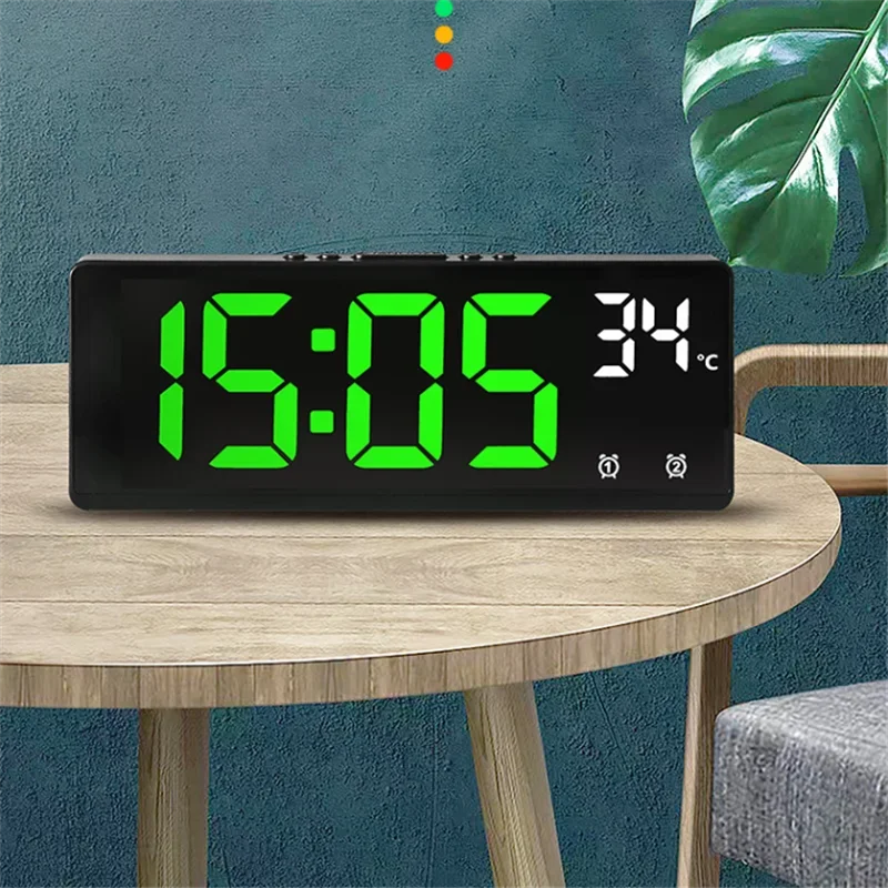 

Voice Control Digital Alarm Clock Temperature Dual Alarm Snooze Desktop Table Clock with Backlight Light 12/24H LED Clock Watch