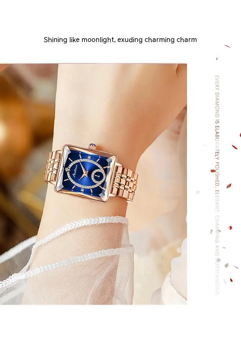 Quadratische Damen-Armbanduhr aus Roségold mit Diamanten, Edelstahl, wasserdicht, Quarz_voghion.com