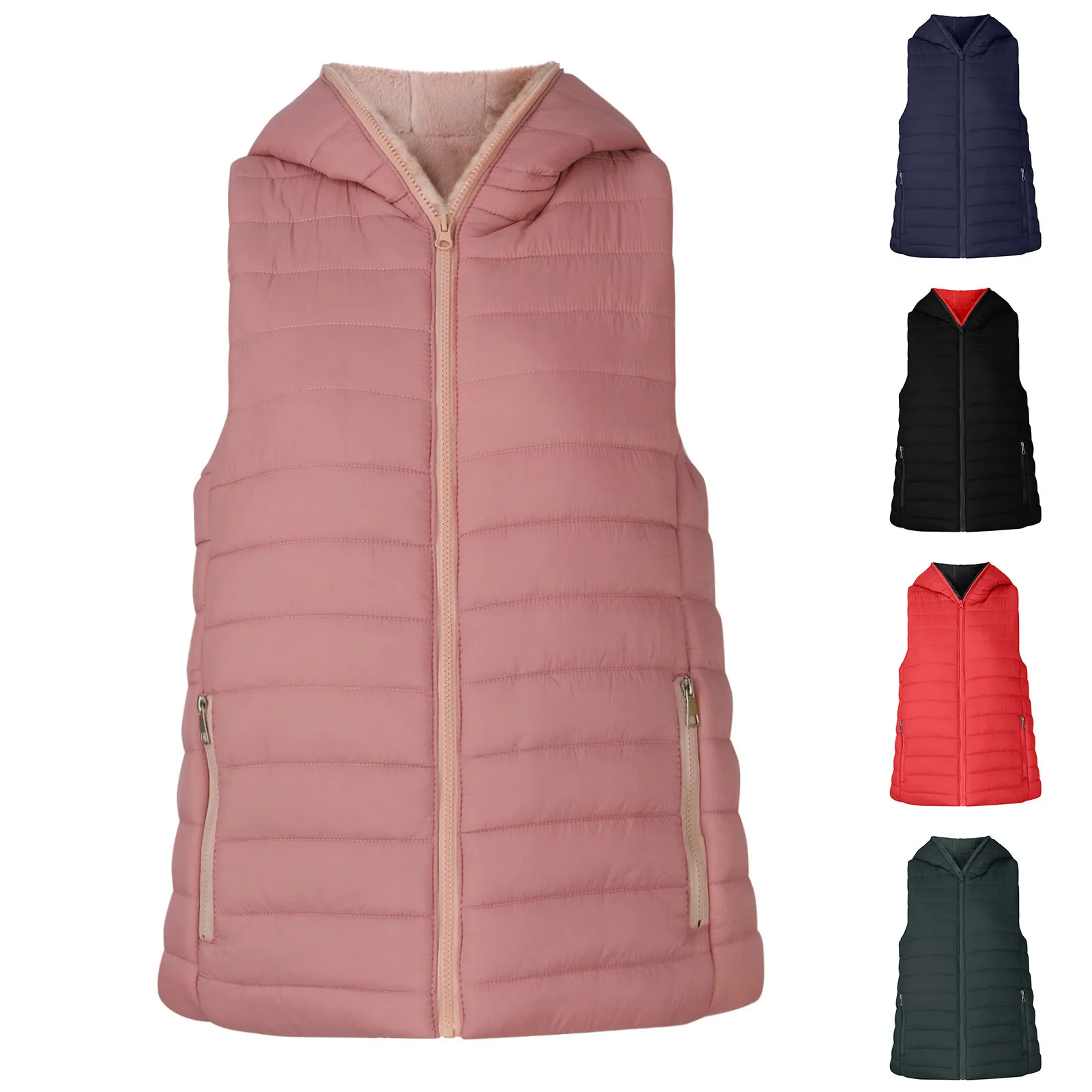 

2023 Winter Women Vest Hooded Zip Sleeveless Cotton-Padded Jackets Vest Female Thickened Warm Mid Length Waistcoat Parka Coat