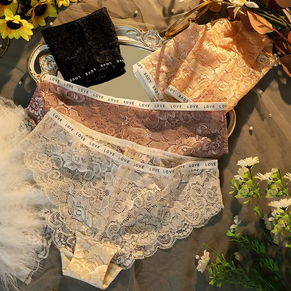 

Дышащие корейские хлопковые трусики со средней талией и оборками в виде букв, кружевные трусики, пикантные трусики с цветами, женское нижнее белье